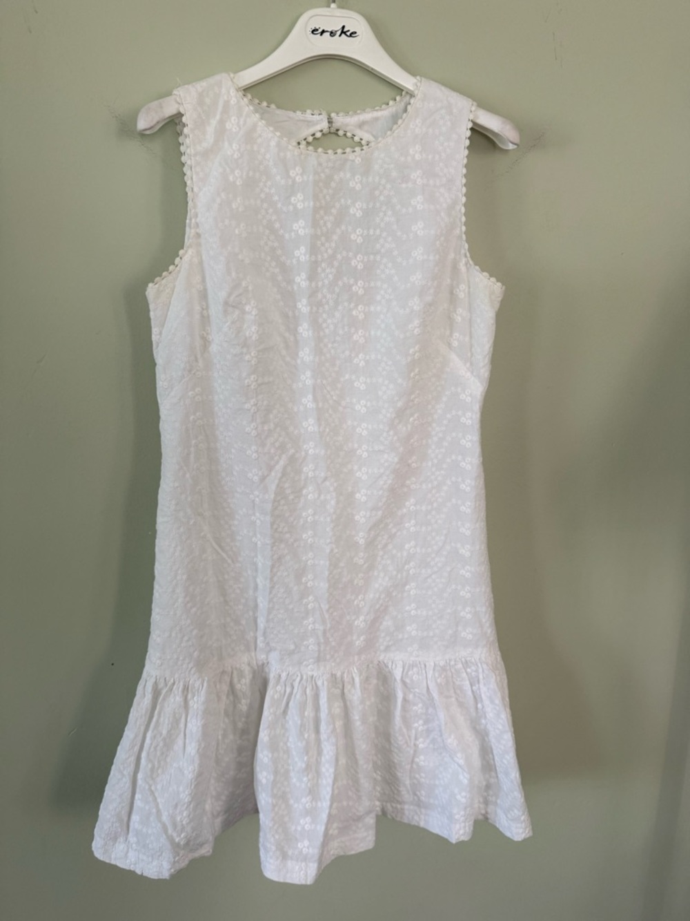 London Times White Eyelet Sleeveless Ruffle-Hem Dress